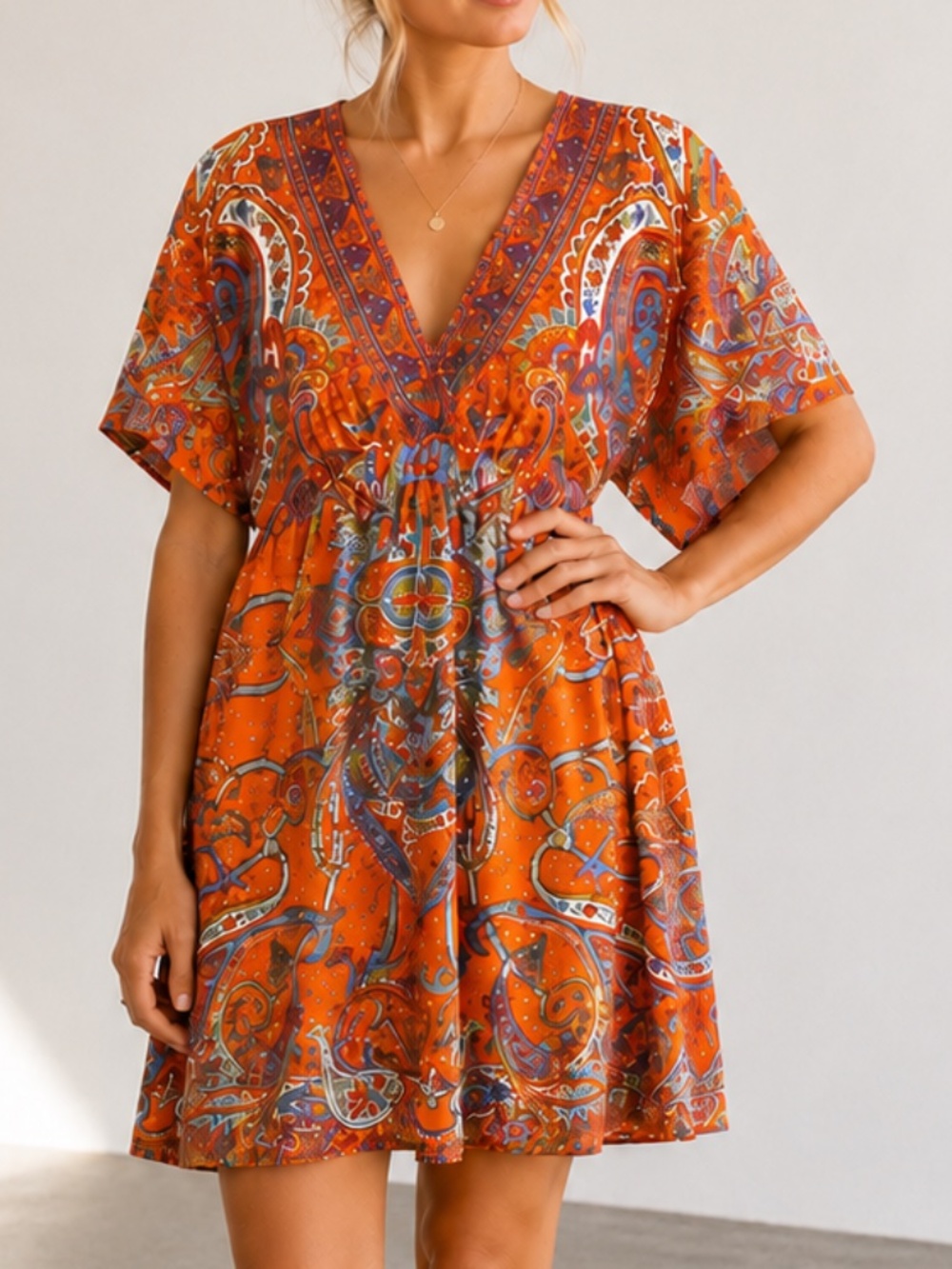 ANGIE Summer Vibrant Mini Dress Beach Coverup Size M